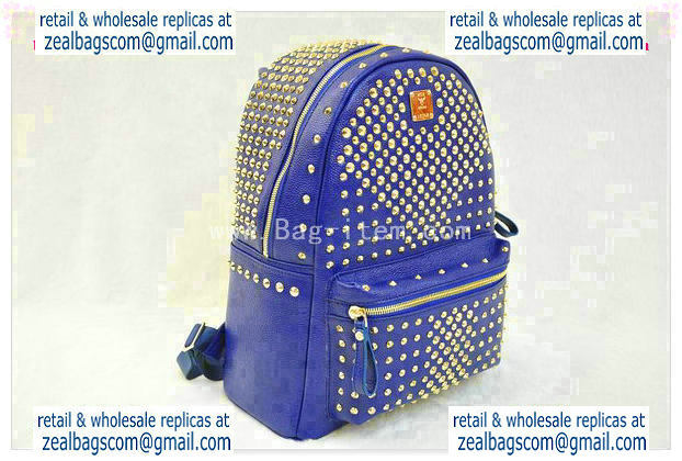 High Quality Replica MCM Stark Backpack in RoyalBlue Grainy Leather - Click Image to Close